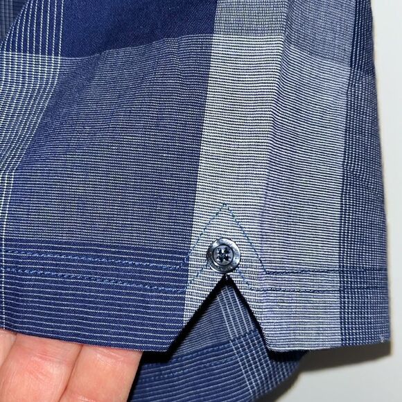 Nice Ben Sherman Blue Patchwork print check plaid SS summer Party Shirt L men’s - Picture 5 of 7